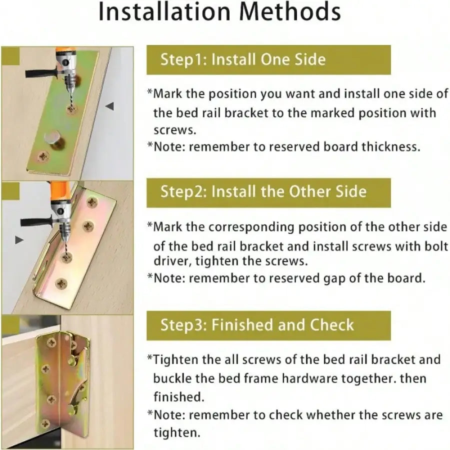 4 Sets Heavy Duty Bed Rail Brackets Non-Mortise Bed Frame Hardware Bed Rail Fittings Wooden Furniture Hinge Fixing Connectors