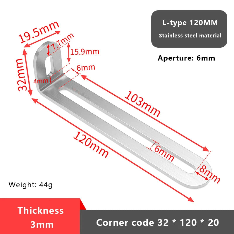 1Pc L-shaped Shelf Bracket Connector Stainless Steel Adjustable Angle Code Long Hole Activity 90 ° Right Angle Furniture Fixer