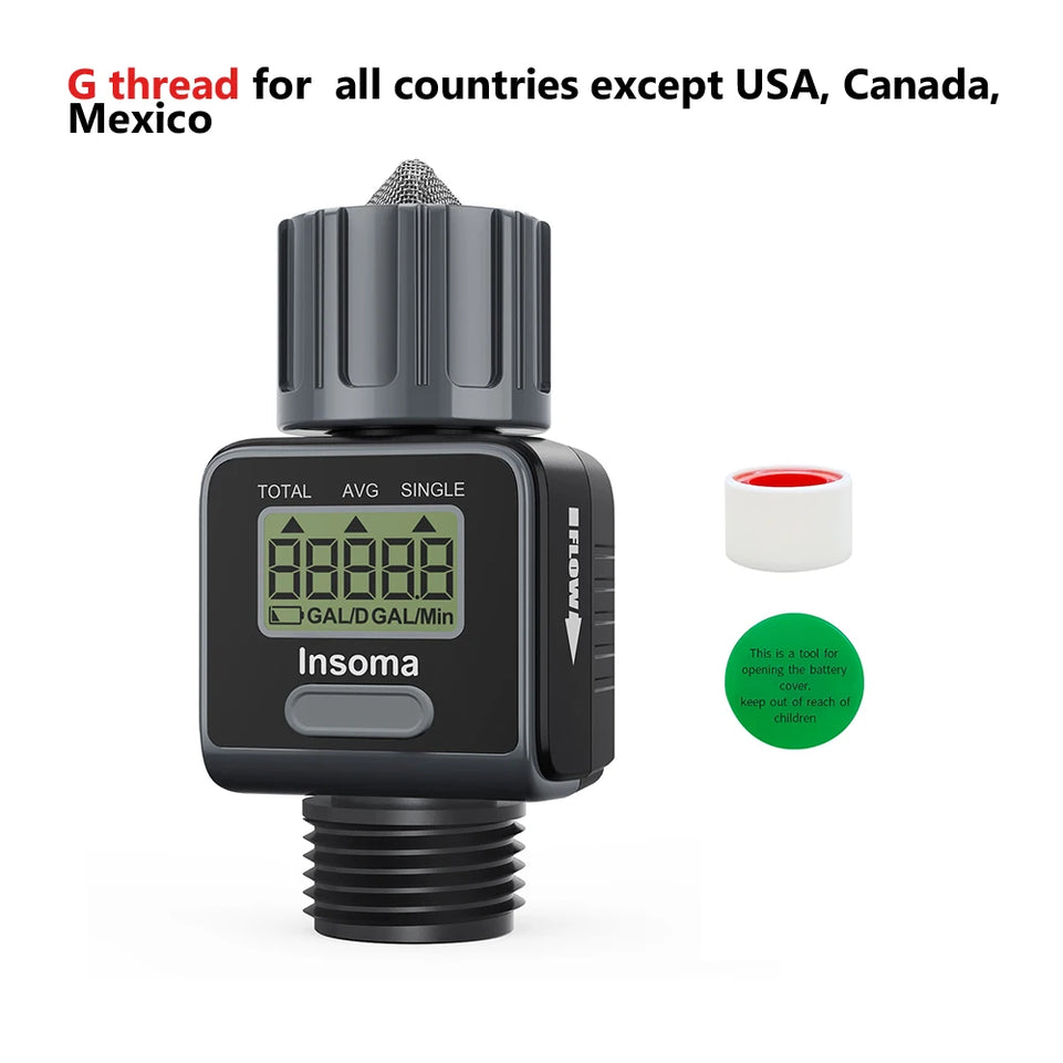 Digital Water Flow Meter High Accuracy IP6X Measure Water Consumption and Flow Rate for Outdoor Garden Watering Irrigation Hose