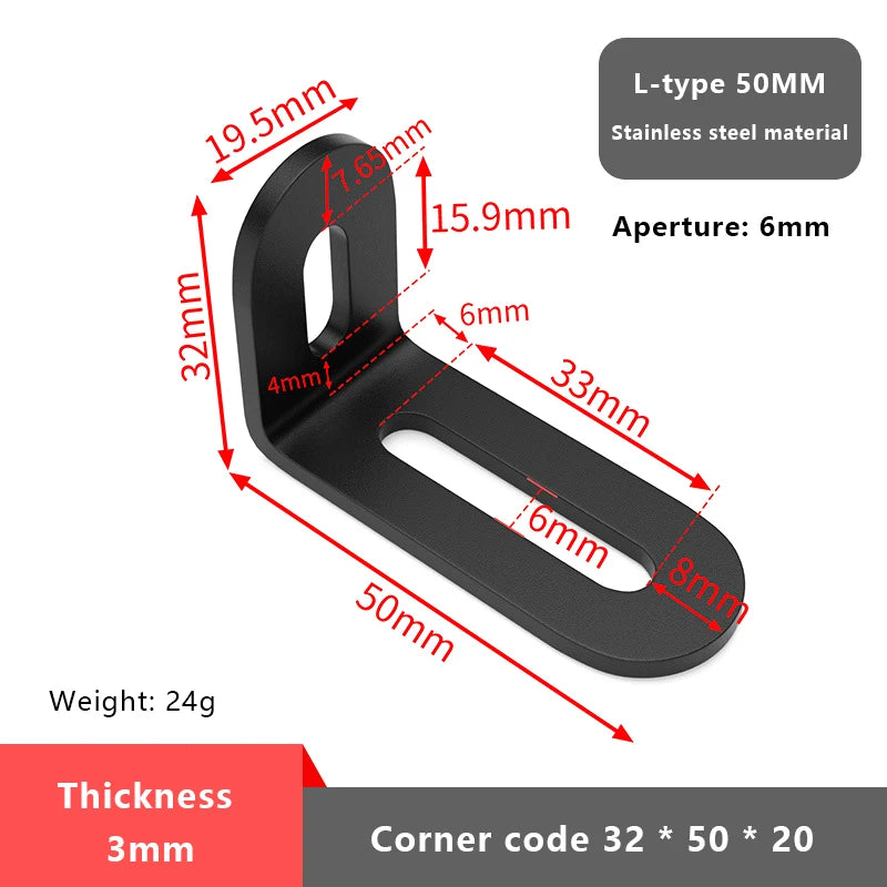 1Pc L-shaped Shelf Bracket Connector Stainless Steel Adjustable Angle Code Long Hole Activity 90 ° Right Angle Furniture Fixer