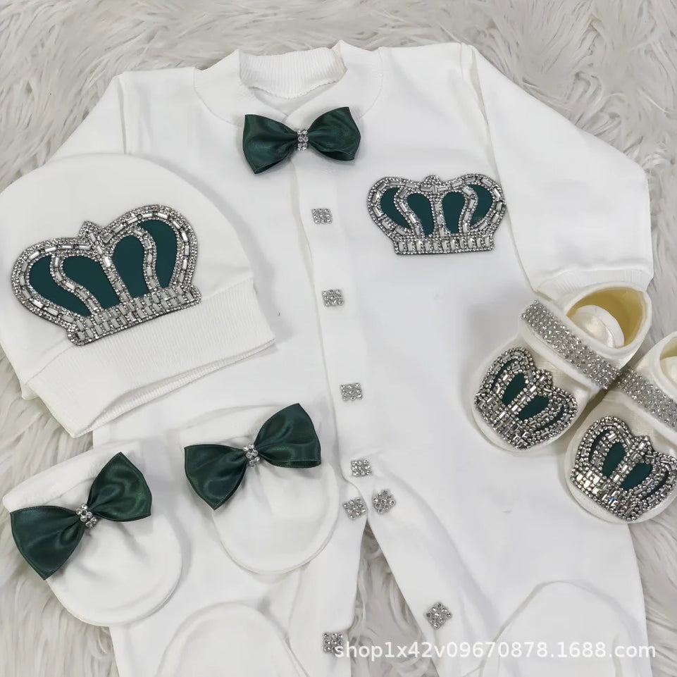 Ins Handmade Baby Cute Lace Collar Climbing Suit 3-piece Set New Baby Baptism Clothes Newborn Baby Romper High Quality Clothes
