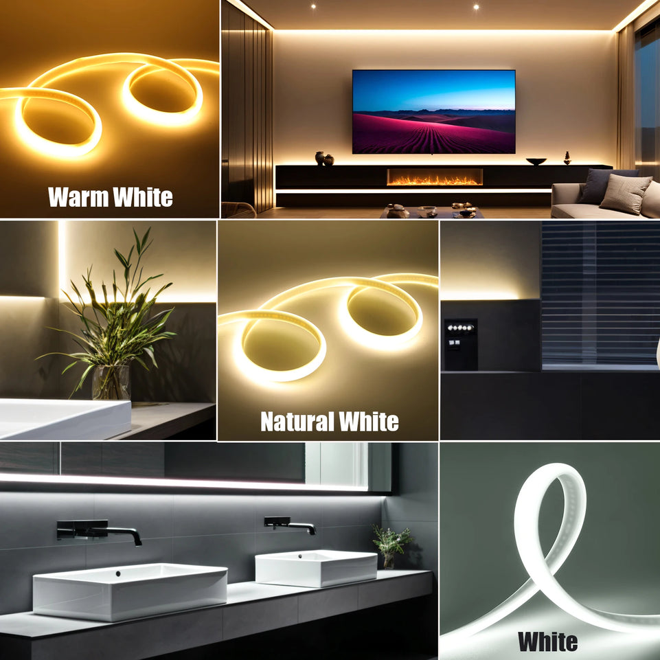 AC 220V COB Strip With ON/OFF Switch White 3000K 4000K 6000K IP65 Waterproof Home Decor Flexible Ribbon LED Neon Light 1M-35M