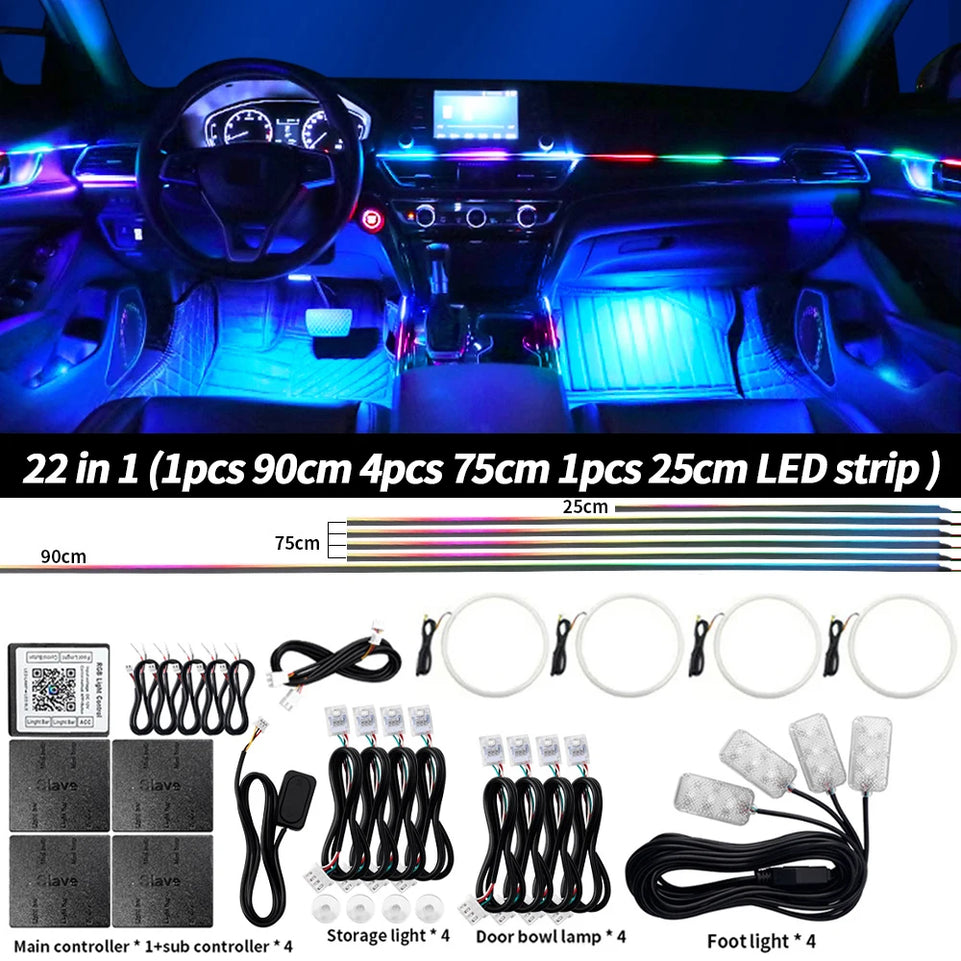 6/10/14/18 in 1 Led Car Ambient Lights RGB 213 64 Color Acrylic Strips Symphony Streamer Interior Atmosphere Lamp Control By App