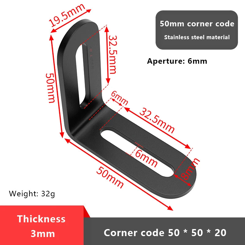 1Pc L-shaped Shelf Bracket Connector Stainless Steel Adjustable Angle Code Long Hole Activity 90 ° Right Angle Furniture Fixer