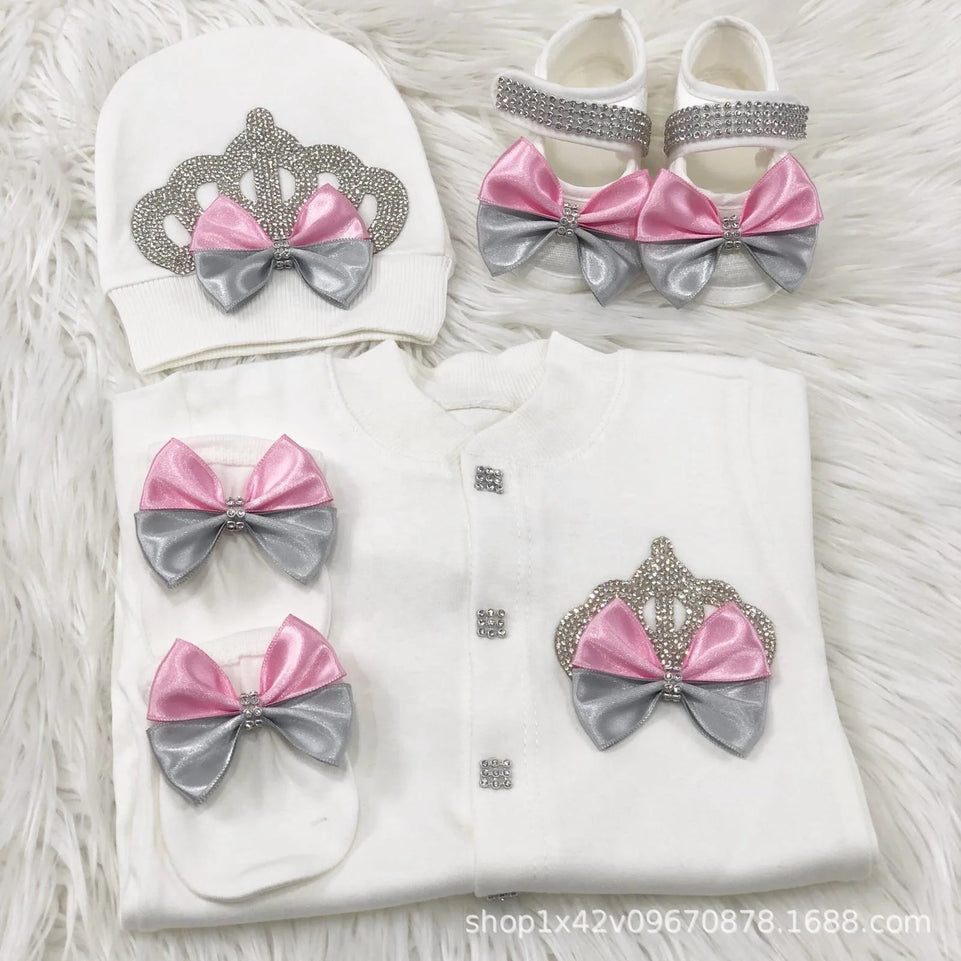 Ins Handmade Baby Cute Lace Collar Climbing Suit 3-piece Set New Baby Baptism Clothes Newborn Baby Romper High Quality Clothes