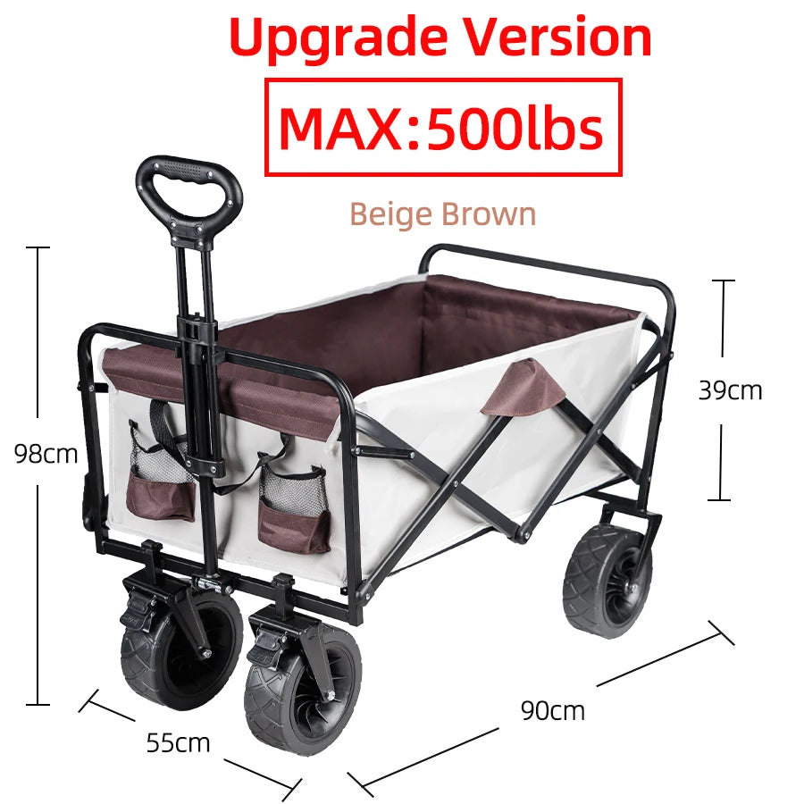 Heavy Duty Outdoor Folding Wagon Cart Large Capacity Collapsible Utility Wagon Trolley Portable Garden Beach Camping Equipment