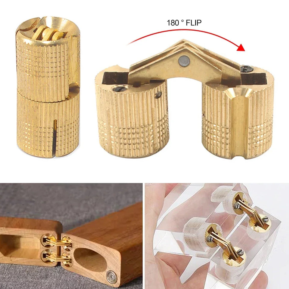 Copper Barrel Hinges Cylindrical Hidden Cabinet Concealed Invisible Brass Hinges Mount For Furniture Hardware 8/10/12/14/16mm