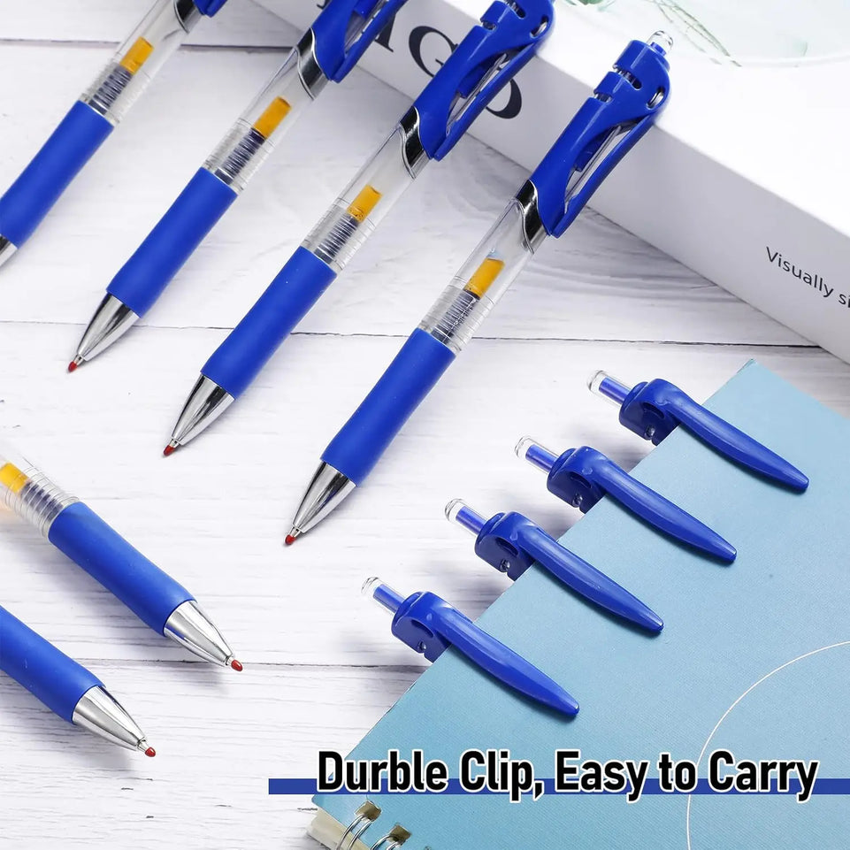 12pcs Classic Black/Blue/Red Gel Pens,0.5mm Metal Tip Retractable Ballpoint Gel Pen,Comfortable Grips,Smooth Writing for School