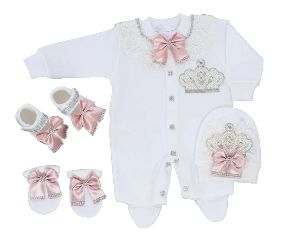 Ins Handmade Baby Cute Lace Collar Climbing Suit 3-piece Set New Baby Baptism Clothes Newborn Baby Romper High Quality Clothes