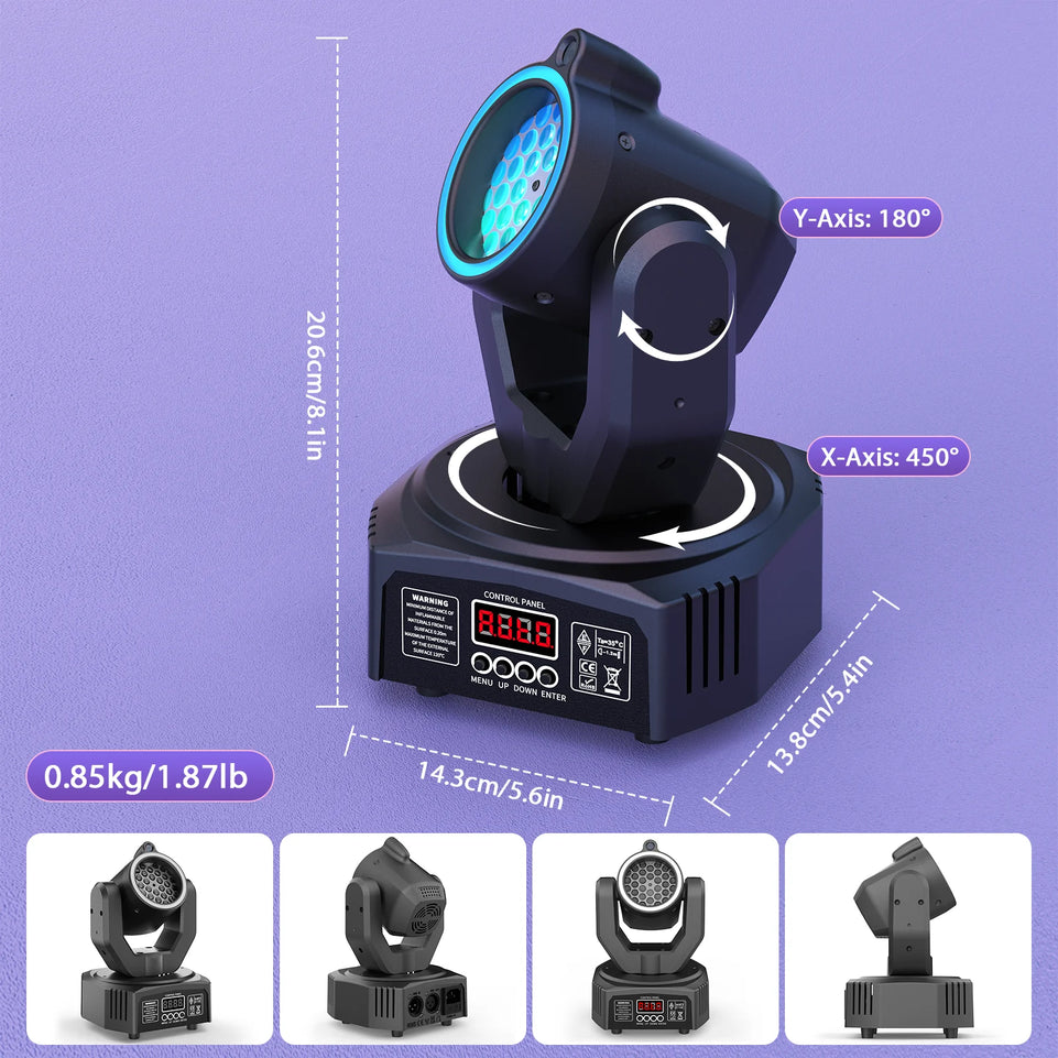 U'King Mini 30W Beam Pattern Moving Head Light RGB DMX Sound Activated Strobe Effect Stage Light for DJ Disco Party Christmas