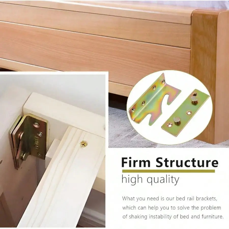 4 Sets Heavy Duty Bed Rail Brackets Non-Mortise Bed Frame Hardware Bed Rail Fittings Wooden Furniture Hinge Fixing Connectors