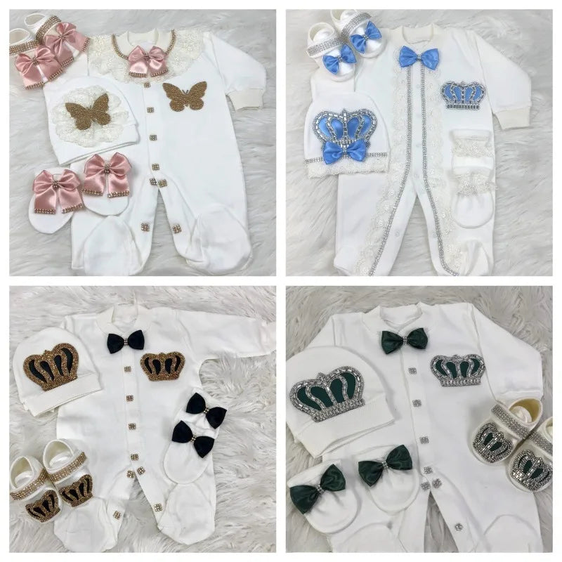 Ins Handmade Baby Cute Lace Collar Climbing Suit 3-piece Set New Baby Baptism Clothes Newborn Baby Romper High Quality Clothes