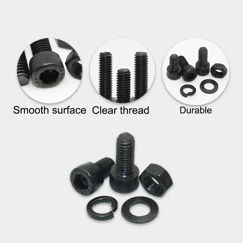 Black 2500P Hex Socket Head Screws Set M2 M2.5 M3 M4 M5 M6 DIN912 12.9 Allen Screw Nut Steel Button Head Socket Cap Bolt Nuts