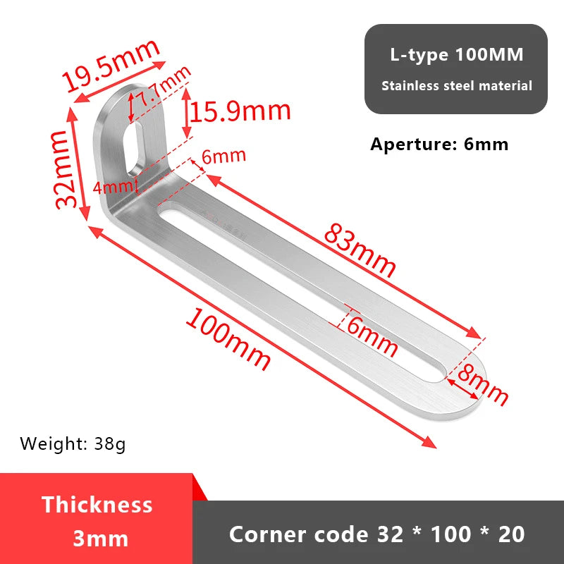 1Pc L-shaped Shelf Bracket Connector Stainless Steel Adjustable Angle Code Long Hole Activity 90 ° Right Angle Furniture Fixer