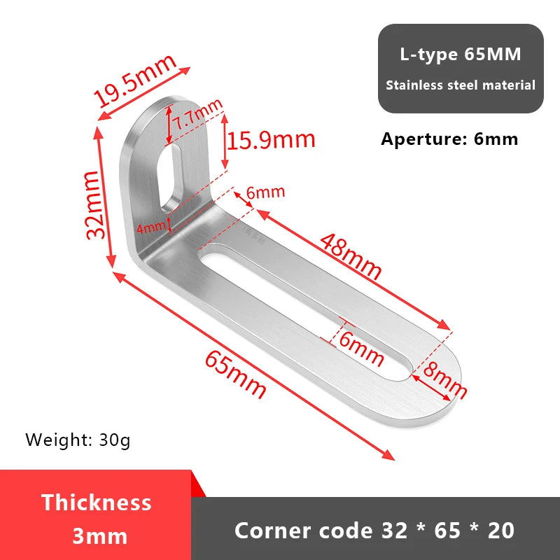 1Pc L-shaped Shelf Bracket Connector Stainless Steel Adjustable Angle Code Long Hole Activity 90 ° Right Angle Furniture Fixer