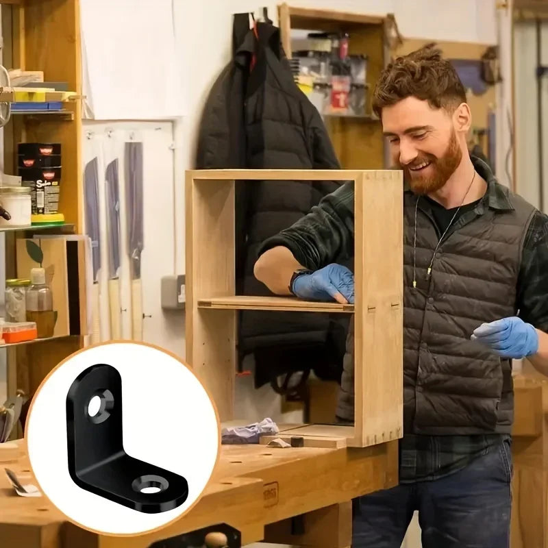 45pcs/Box Black 90 Degree Corner Brackets  Support Accessories with Screws Heavy Duty Connection Angle Connector Wardrobe Fixed