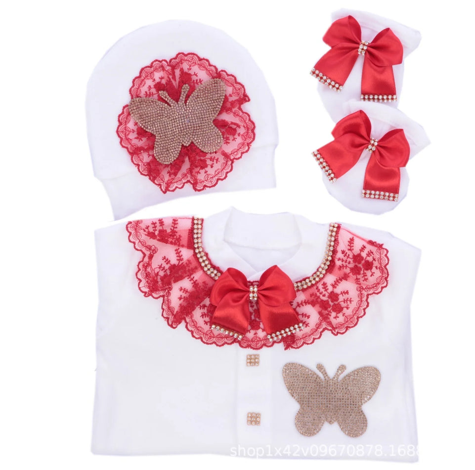 Ins Handmade Baby Cute Lace Collar Climbing Suit 3-piece Set New Baby Baptism Clothes Newborn Baby Romper High Quality Clothes