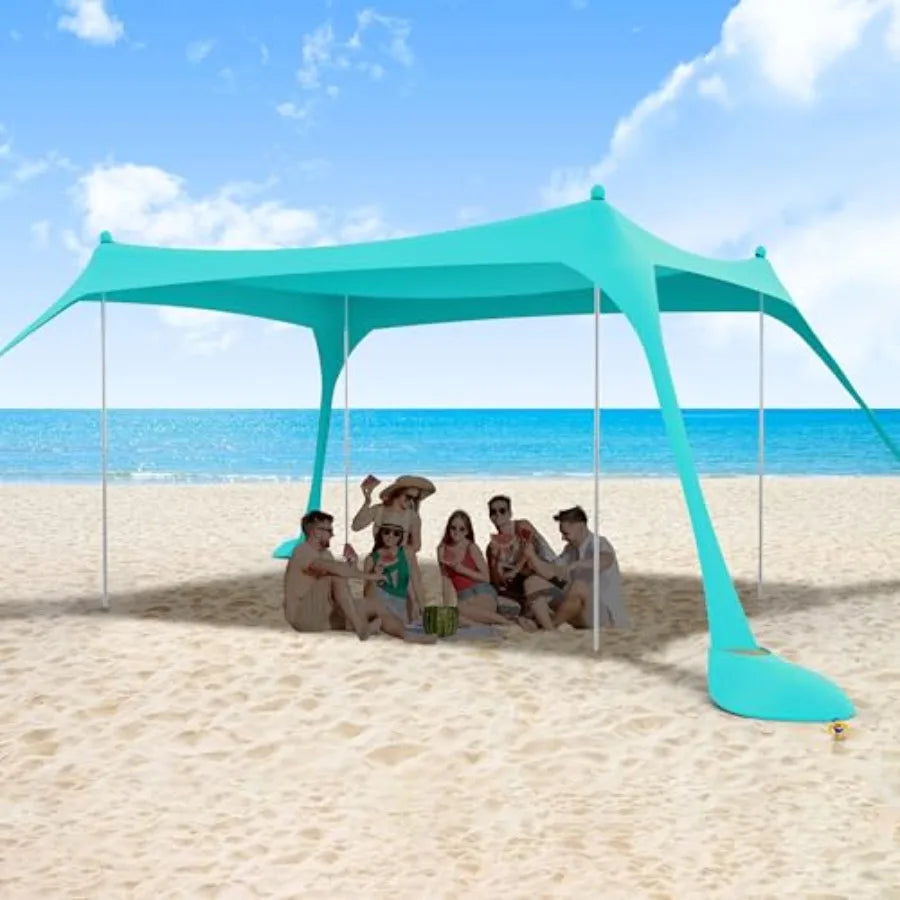 Beach Tent Sun Shelter 10X10FT UPF50+ with 4 Aluminum Foldable Poles Easy Setup Outdoor Shade Canopy for 8 Person Camping Sun S