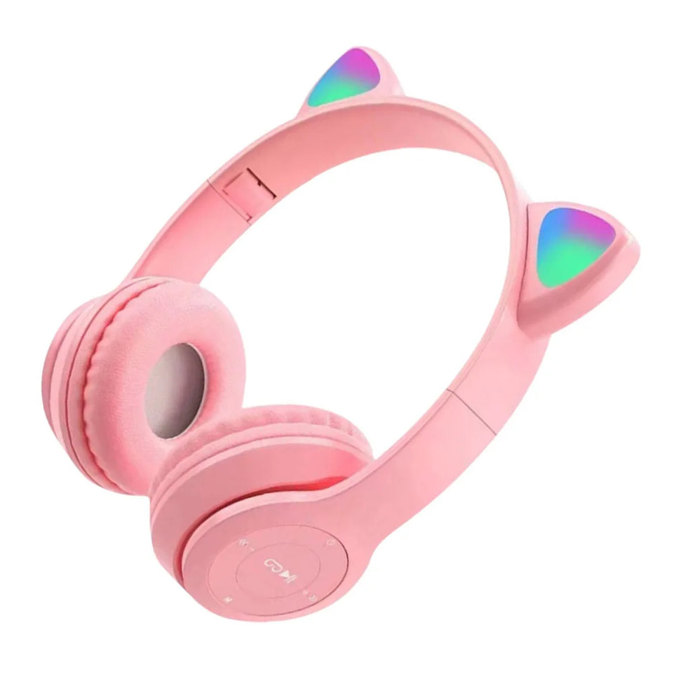 Over-Ear Headsets Cute Sports Headphones Wireless Headphones Cat Ear Bluetooth-Compatible Helmets Stereo Bass for Kids and Adult