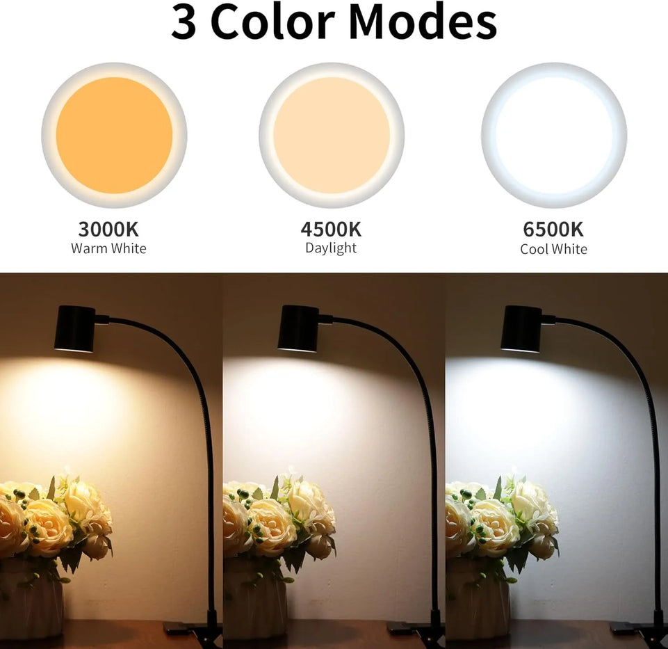 3Colors Horn Type LED Desk Lamp With Clamp Base Adjustable Gooseneck USB Clip Lamp Cupboard Desk Bedside Small Book Lamp