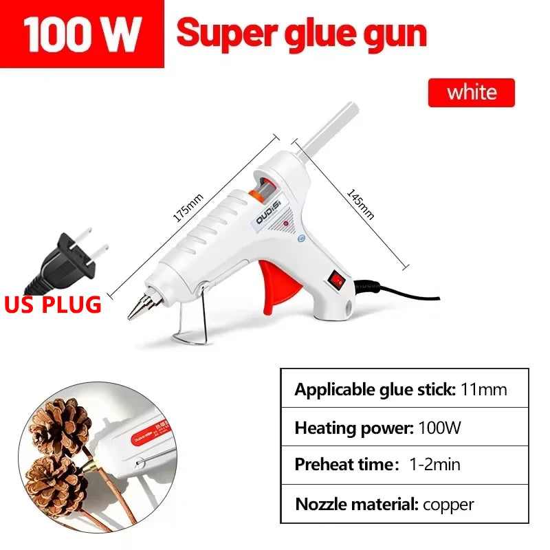 100W Hot Melt Glue Gun DIY Mini Household Industrial Guns Electric Repair Tool Use 11mm Glue  US plug Ships randomly  by style
