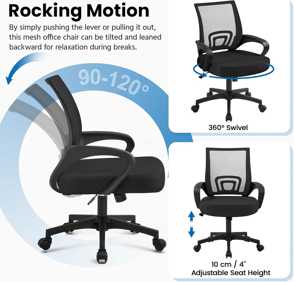 Adjustable Ergonomic Mesh Office Chair with Lumbar Support and Armrests for Home Office Work Study, Black