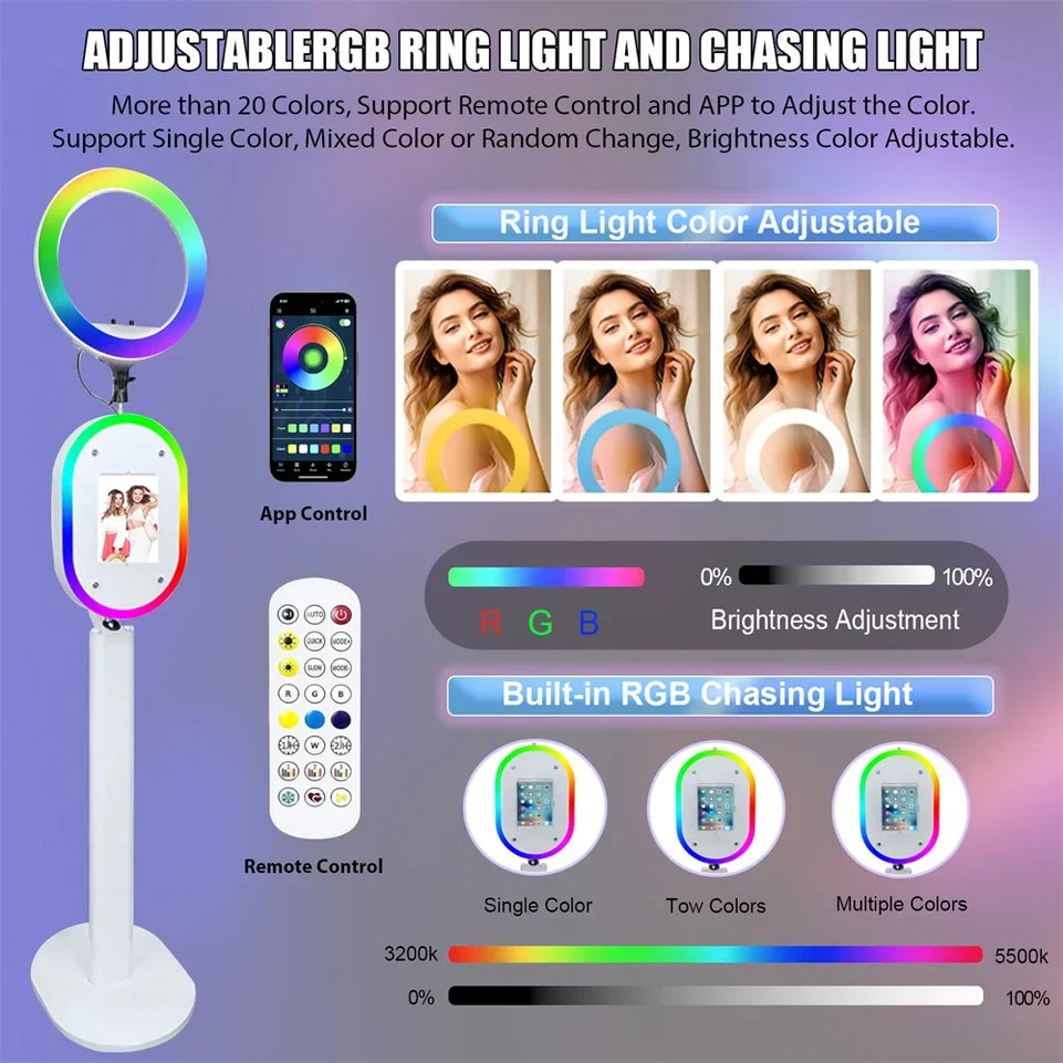 New Portable iPad Photo Booth Machine With Ring Light for 10.2/11/12.9 inch iPad Selfie Photobooth Machine for Party Wedding
