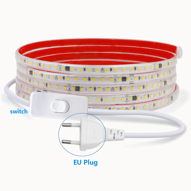 Dimmable LED Strip Light 220V Switch EU Power Dimmer Kit Waterproof 2835 120LEDs/M High Bright Flex Tape Home Decor 0.5M 10M 20M
