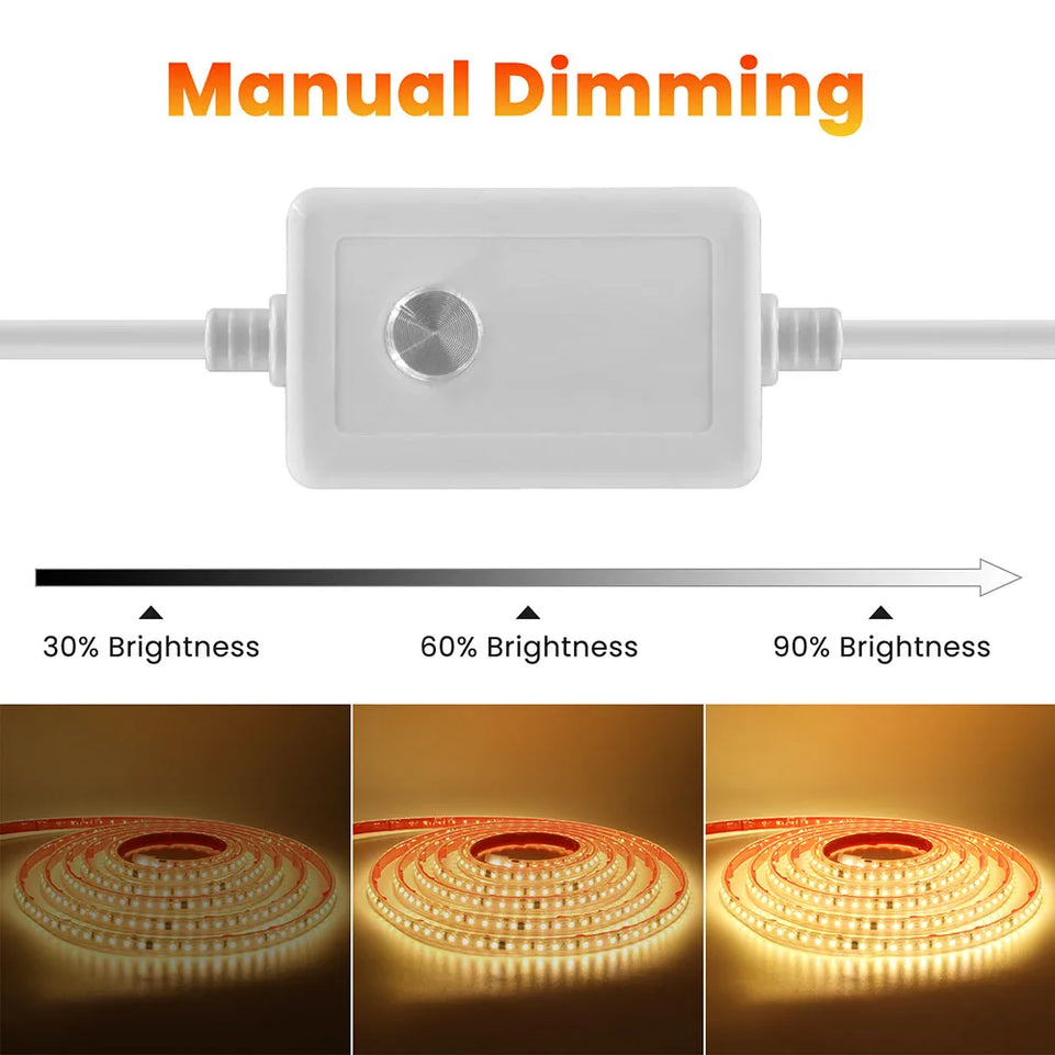 Dimmable LED Strip Light 220V Switch EU Power Dimmer Kit Waterproof 2835 120LEDs/M High Bright Flex Tape Home Decor 0.5M 10M 20M