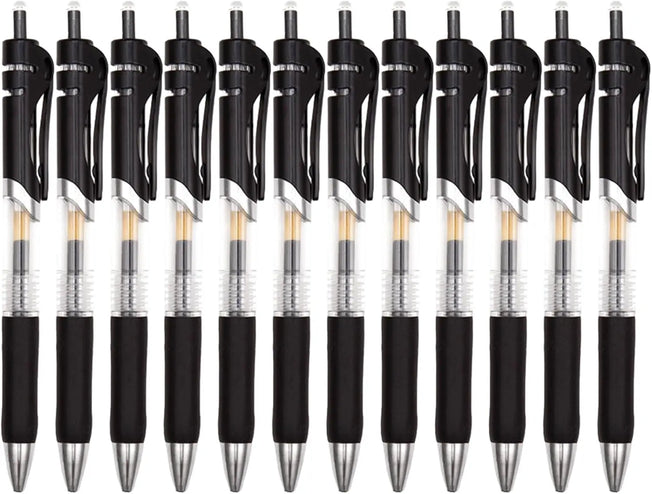 12pcs Classic Black/Blue/Red Gel Pens,0.5mm Metal Tip Retractable Ballpoint Gel Pen,Comfortable Grips,Smooth Writing for School