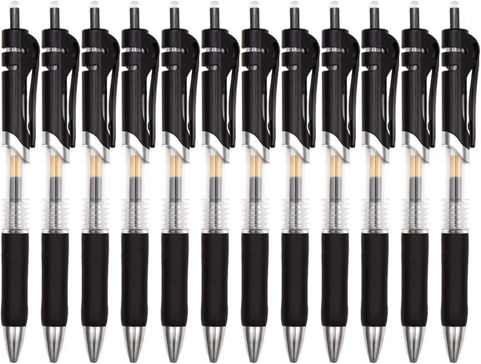 12pcs Classic Black/Blue/Red Gel Pens,0.5mm Metal Tip Retractable Ballpoint Gel Pen,Comfortable Grips,Smooth Writing for School