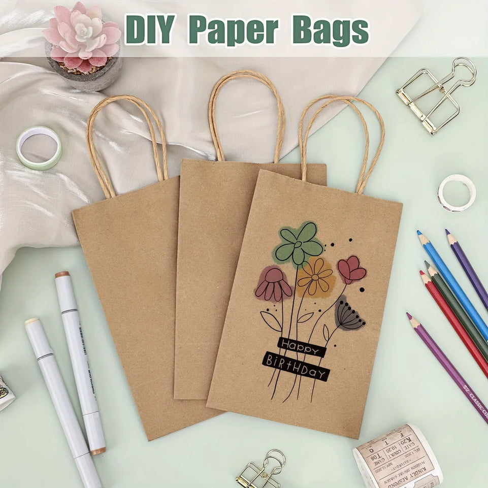 Small Gift Bags, 5.25 X 3.75 X 8 Inches, Brown Kraft Paper Bags, Loose Retail Bags With Handles, Suitable For Small Businesses,