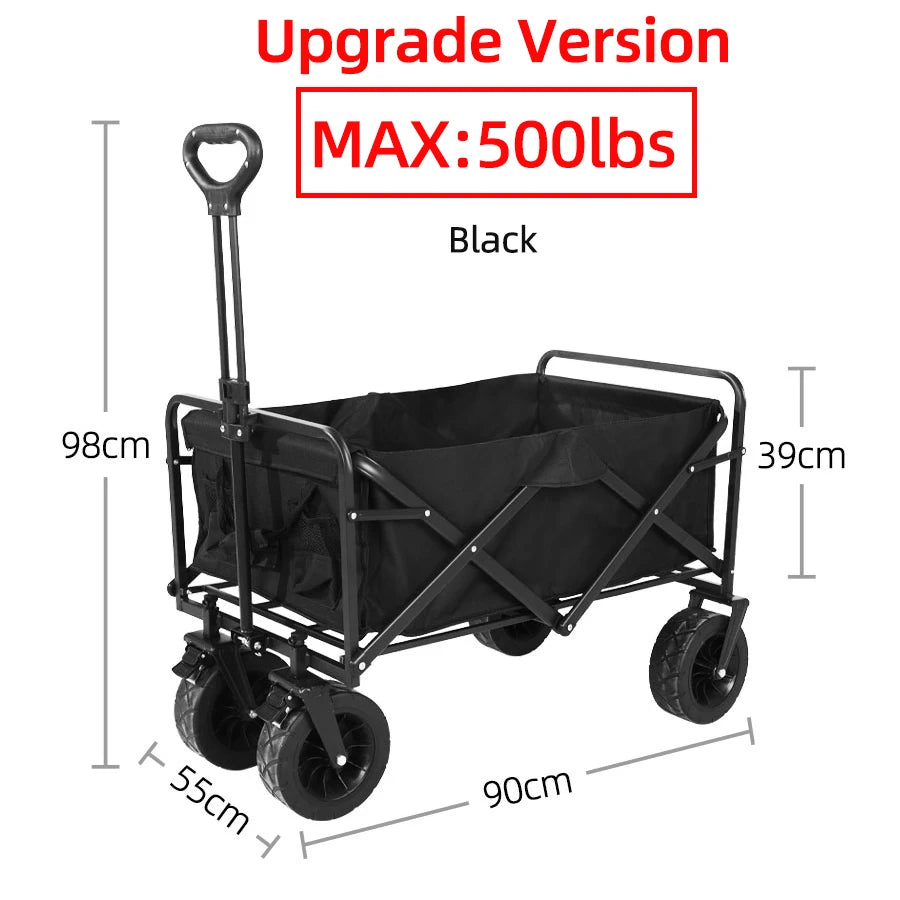 Heavy Duty Outdoor Folding Wagon Cart Large Capacity Collapsible Utility Wagon Trolley Portable Garden Beach Camping Equipment