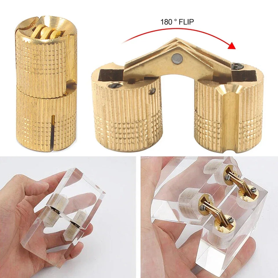 Copper Barrel Hinges Cylindrical Hidden Cabinet Concealed Invisible Brass Hinges Mount For Furniture Hardware 8/10/12/14/16mm