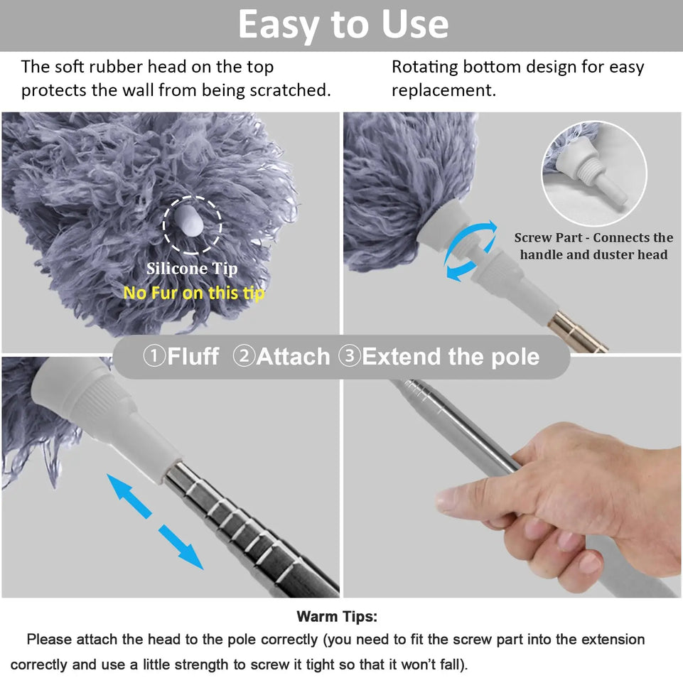 Dust Dusters With Extension Pole Retractable Dust Removal Brush Microfiber Dusting Brush Reusable Washable Ceiling Cleaning Tool