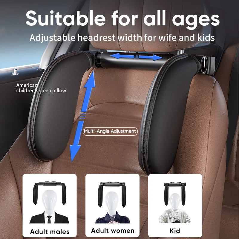Ergonomic 360° Adjustable Auto Cervical Pillow with Memory Foam & Side Pads One-Click Sleep Headrest for Car Travel BMW Benz