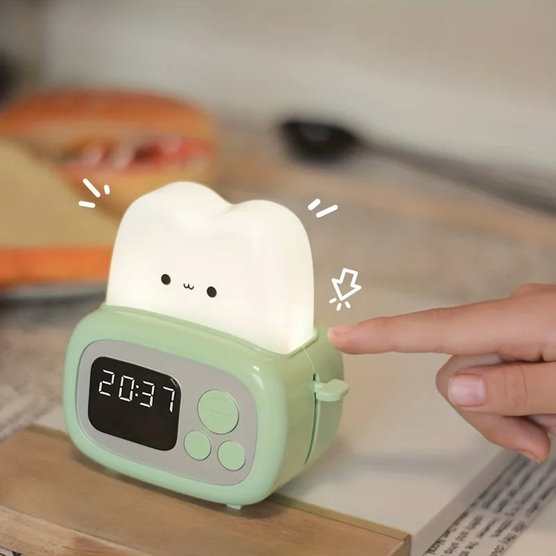 1pc Time toaster night light  High appearance level Bedside light cute sleeping light cartoon mini alarm clock