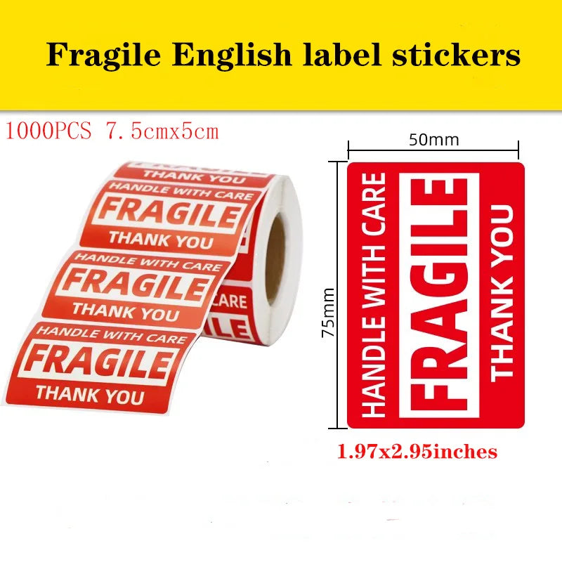 600PCS 130x70mm Fragile Stickers, Shockproof Warning Labels, Heavy Duty, Waterproof, for Shipping Boxes, Parcels, E-commerce