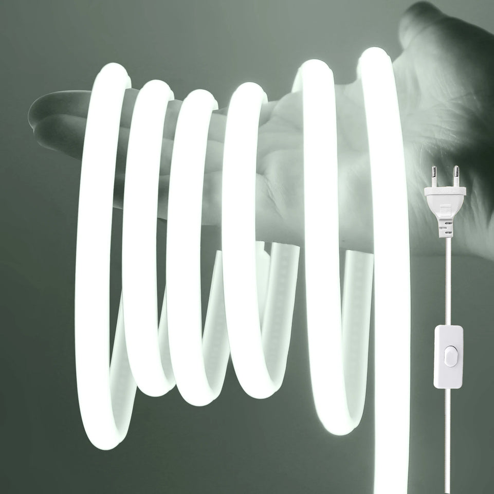 AC 220V COB Strip With ON/OFF Switch White 3000K 4000K 6000K IP65 Waterproof Home Decor Flexible Ribbon LED Neon Light 1M-35M