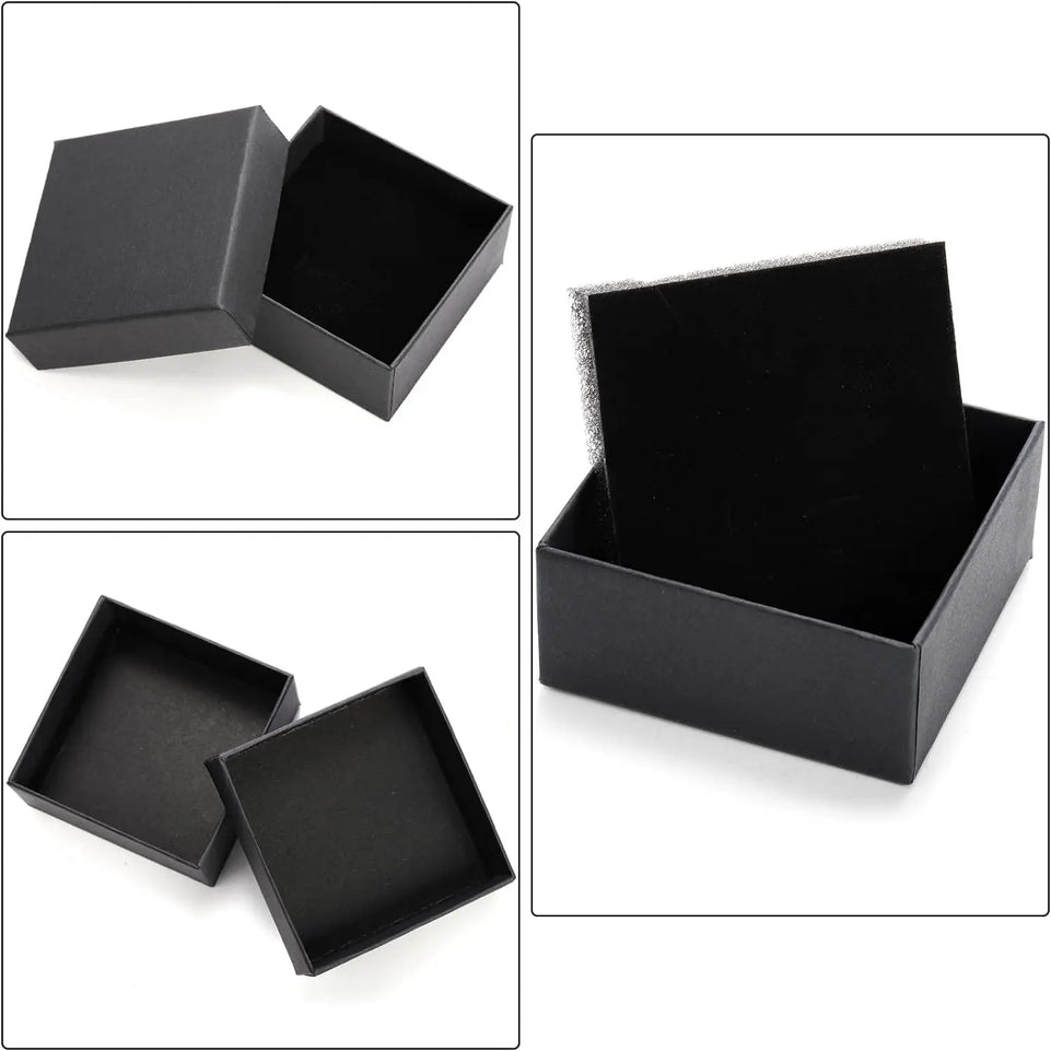 32Pcs-7x7x2.5cm Black Kraft Jewelry Gift Box Cardboard Ring Necklace Earring Packaging Organizer Boxes Case With Sponge Inside