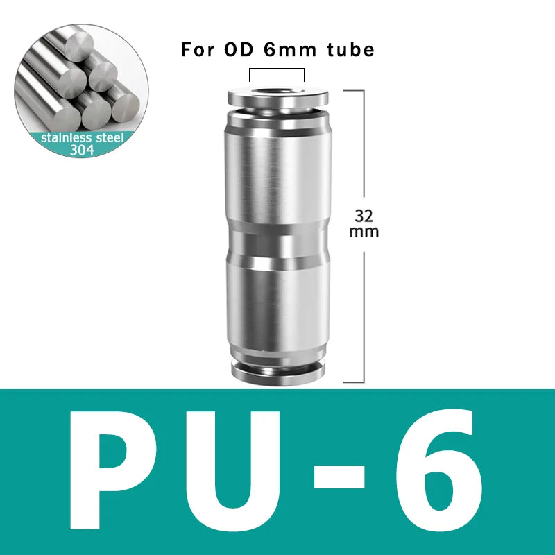 10pcs PU PV PE PY 304 Stainless Steel Metal Pneumatic Quick Coupling 4 6 8 10 12 High Pressure Air Pipe Fitting Quick Coupling