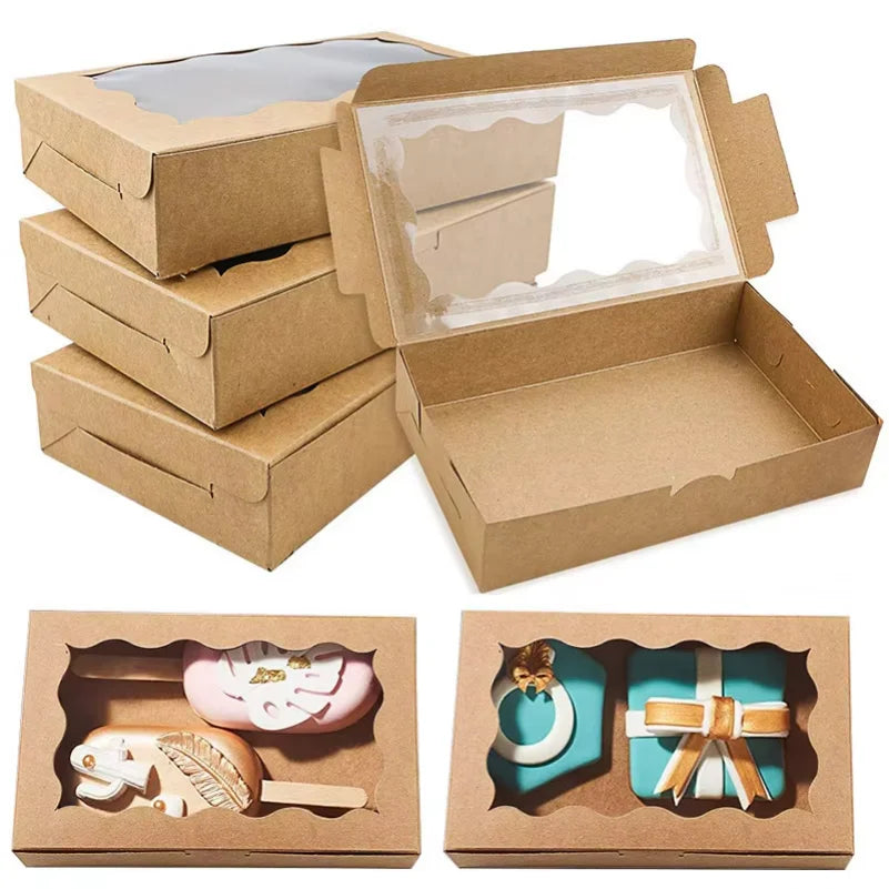 Wholesale Kraft Paper Cake Candy Boxes Rectangle Open Window Wedding Jewelry Chocolate Gift Packaging Box Baking Party Supplies