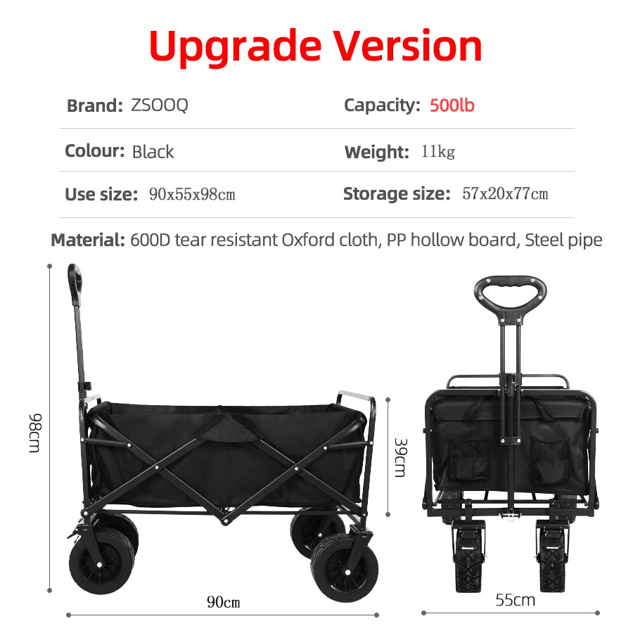 Heavy Duty Outdoor Folding Wagon Cart Large Capacity Collapsible Utility Wagon Trolley Portable Garden Beach Camping Equipment