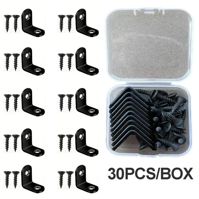45pcs/Box Black 90 Degree Corner Brackets  Support Accessories with Screws Heavy Duty Connection Angle Connector Wardrobe Fixed