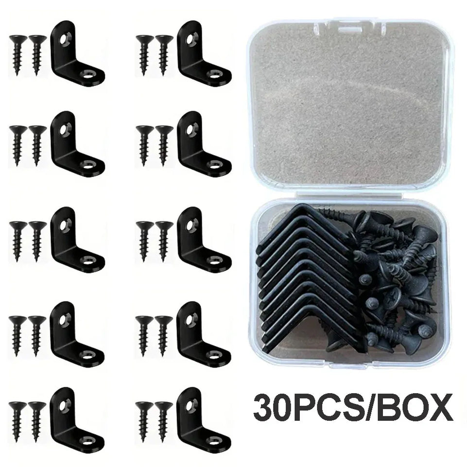 45pcs/Box Black 90 Degree Corner Brackets  Support Accessories with Screws Heavy Duty Connection Angle Connector Wardrobe Fixed