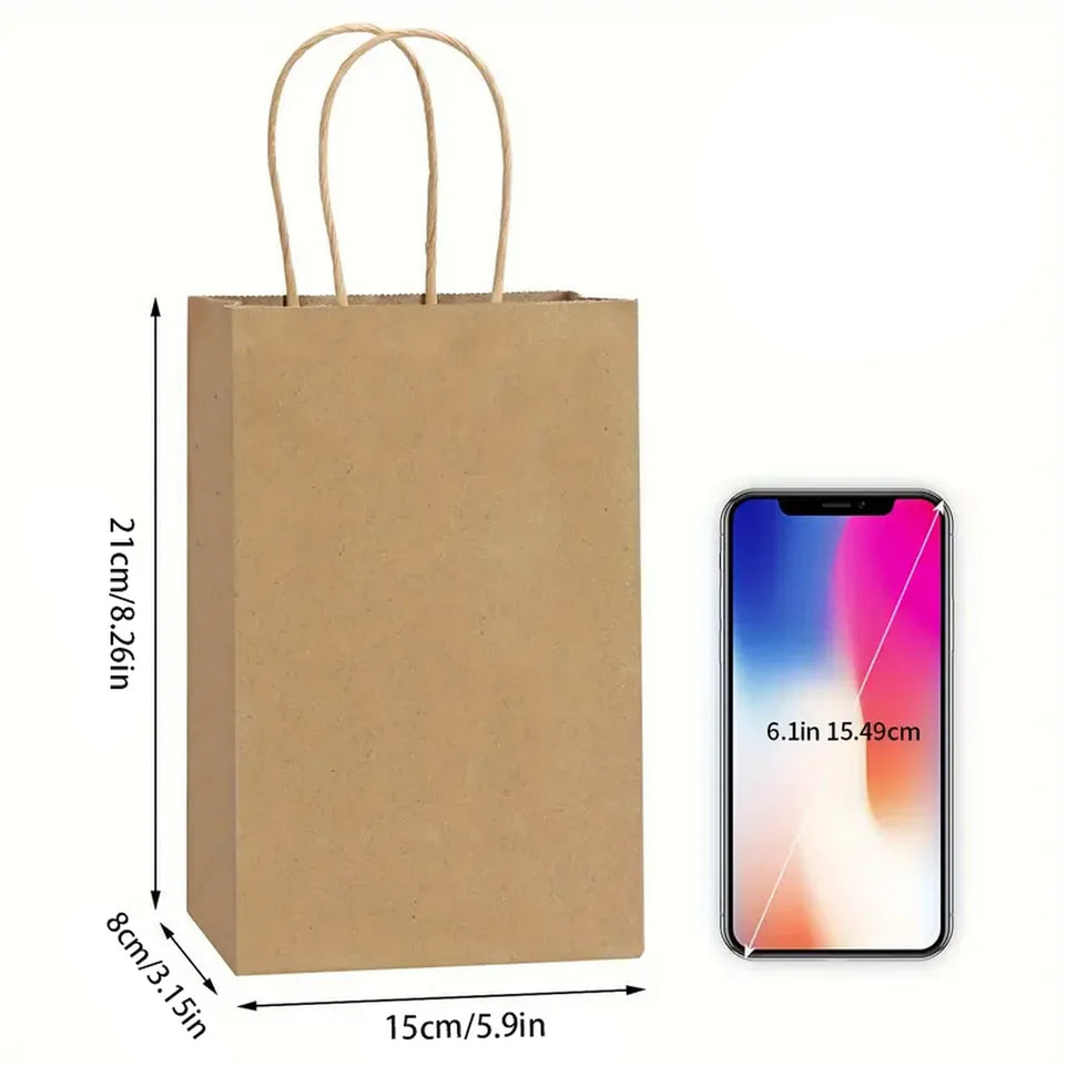 Small Gift Bags, 5.25 X 3.75 X 8 Inches, Brown Kraft Paper Bags, Loose Retail Bags With Handles, Suitable For Small Businesses,