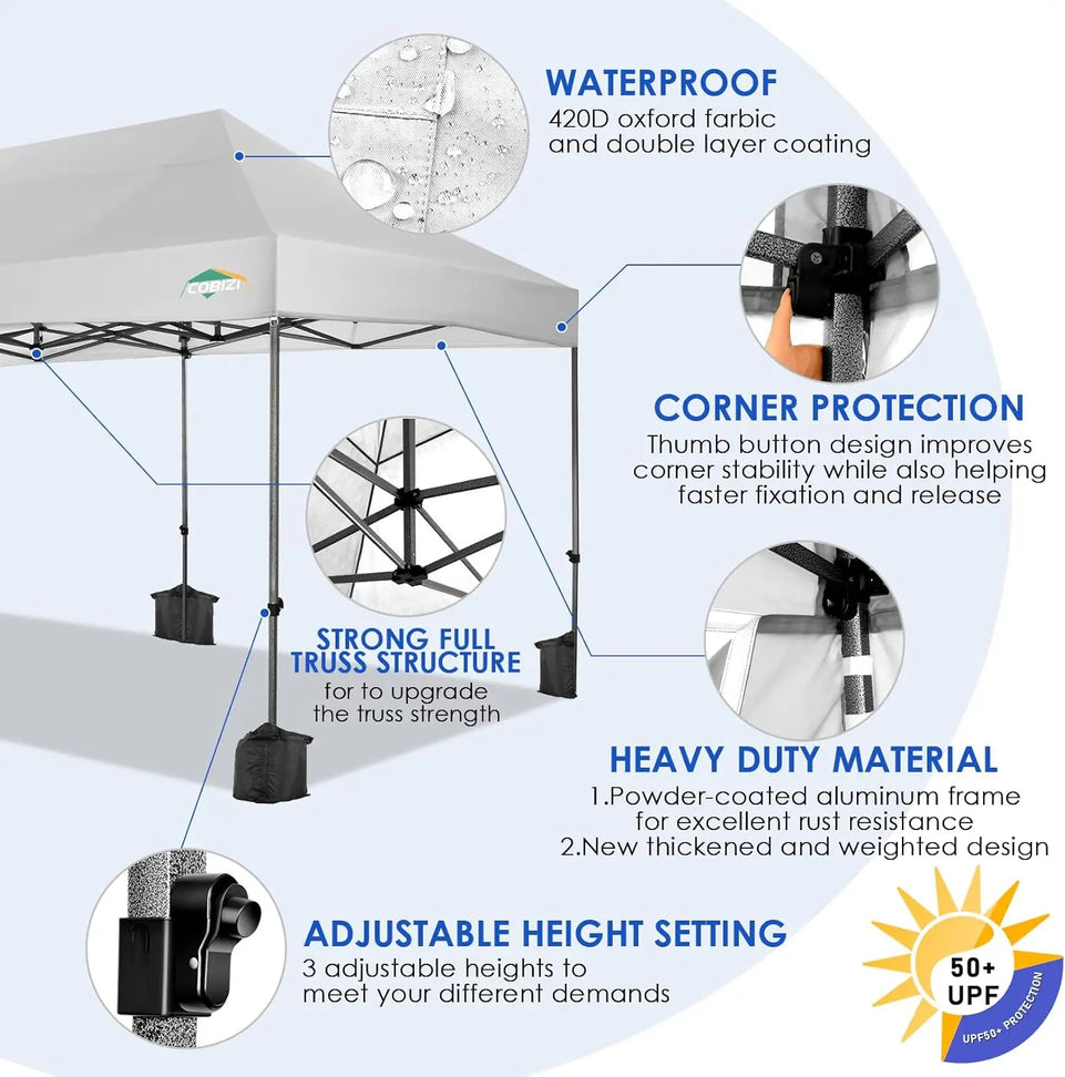 10x20 Heavy Duty Pop Up Canopy Tent with 6 Sidewalls, Waterproof & Windproof for Outdoor Events