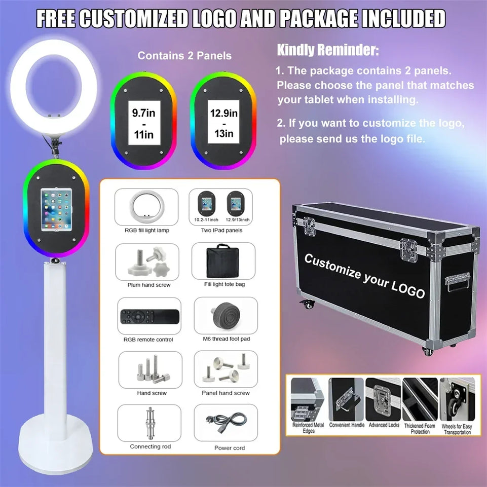 New Portable iPad Photo Booth Machine With Ring Light for 10.2/11/12.9 inch iPad Selfie Photobooth Machine for Party Wedding