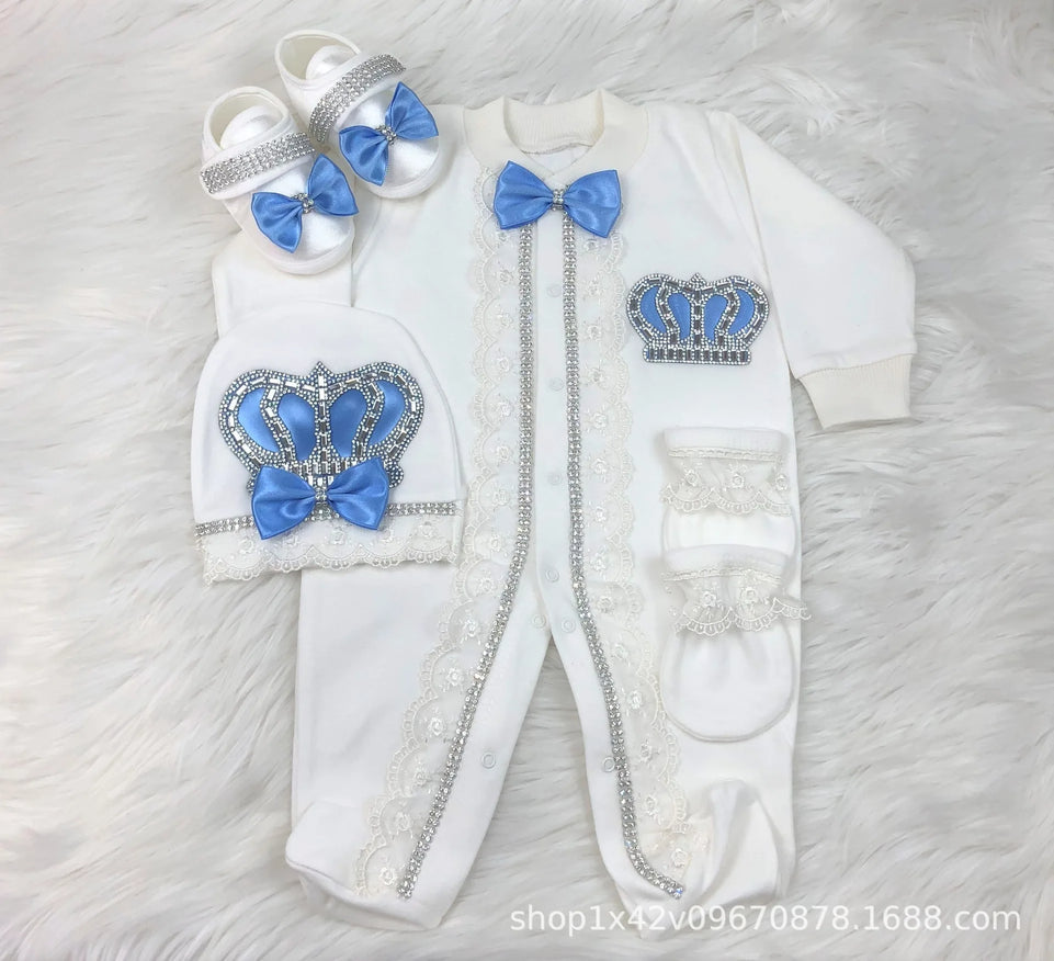 Ins Handmade Baby Cute Lace Collar Climbing Suit 3-piece Set New Baby Baptism Clothes Newborn Baby Romper High Quality Clothes