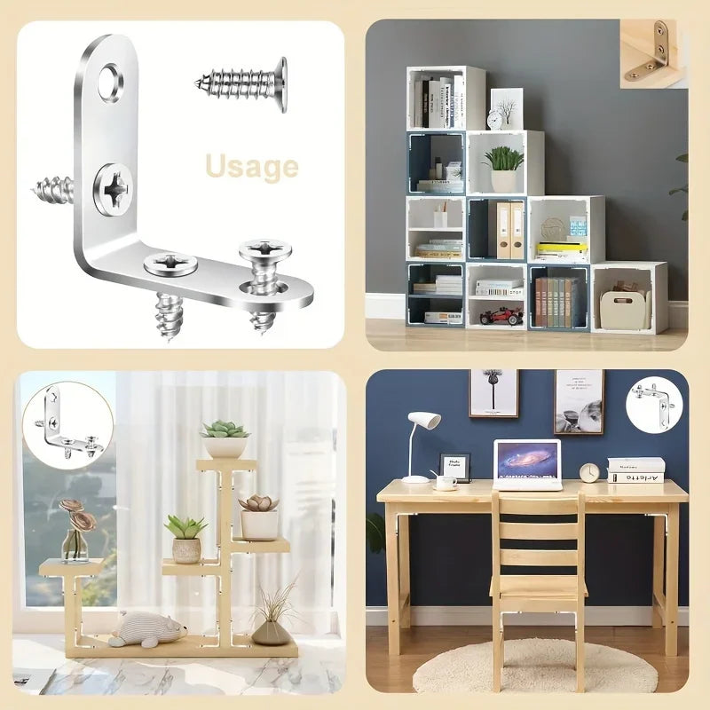 A Set Of 50pcs,Including 10pcs 90-Degree Right-Angle Brackets With 40screws,L-Shaped Bracket Hardware For Wooden Shelves,Chairs